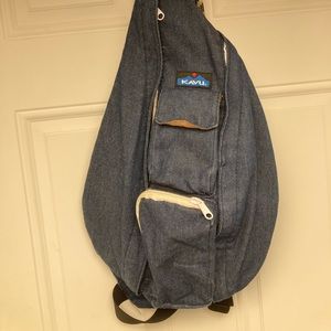 Kavu Rope Sling Bag Backpack Carry All Bohemian  Blue Denim Bag